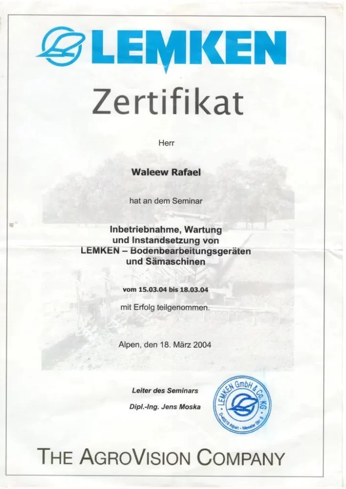 Certificate Lemken Valeev Rafael 2004
